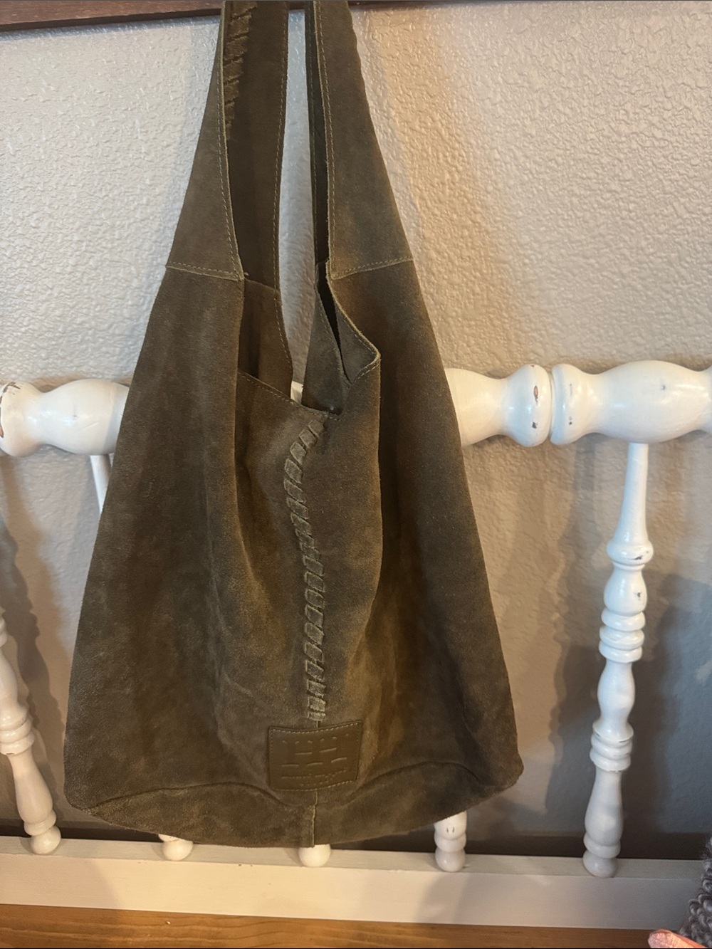 Haute Hippie Olive Suede Hanging Tote Bag in EUC